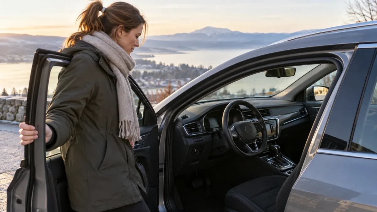 Une conductrice prépare un essai au volant d’une voiture automatique.