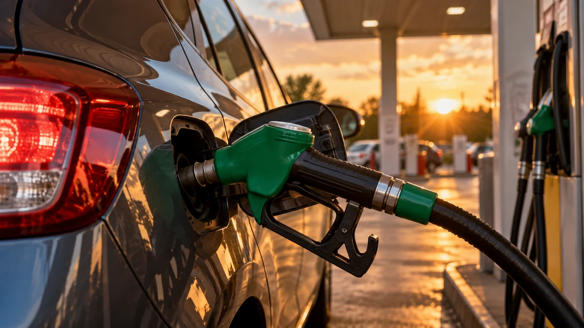 Pistolet de carburant sur une voiture dans une station-service